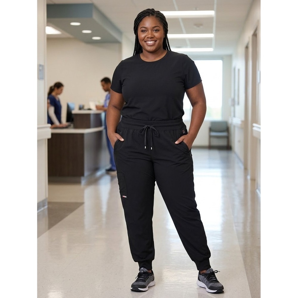 Greys Anatomy by Barco Spandex Stretch Scrub Joggers Black GRSP537X Womens 3XL